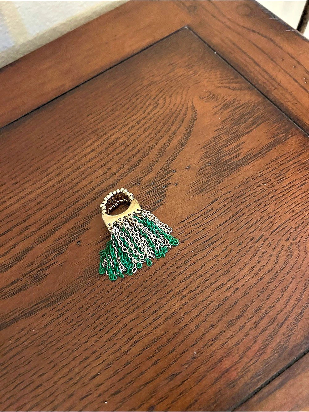 Green & Gold Tassel ring